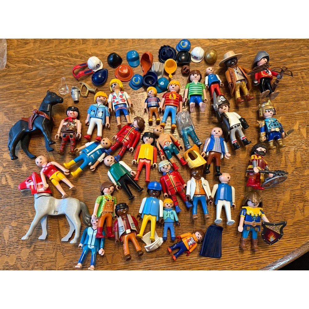 VTG + Modern Playmobil Geobra Figures Lot of 30 + Knights Pirates Western Horse